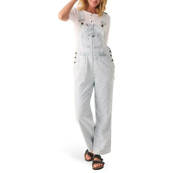 Faherty Topsail Bib Overall Railroad Stripe Blue White *Stained Distressed Small - Picture 3 of 16